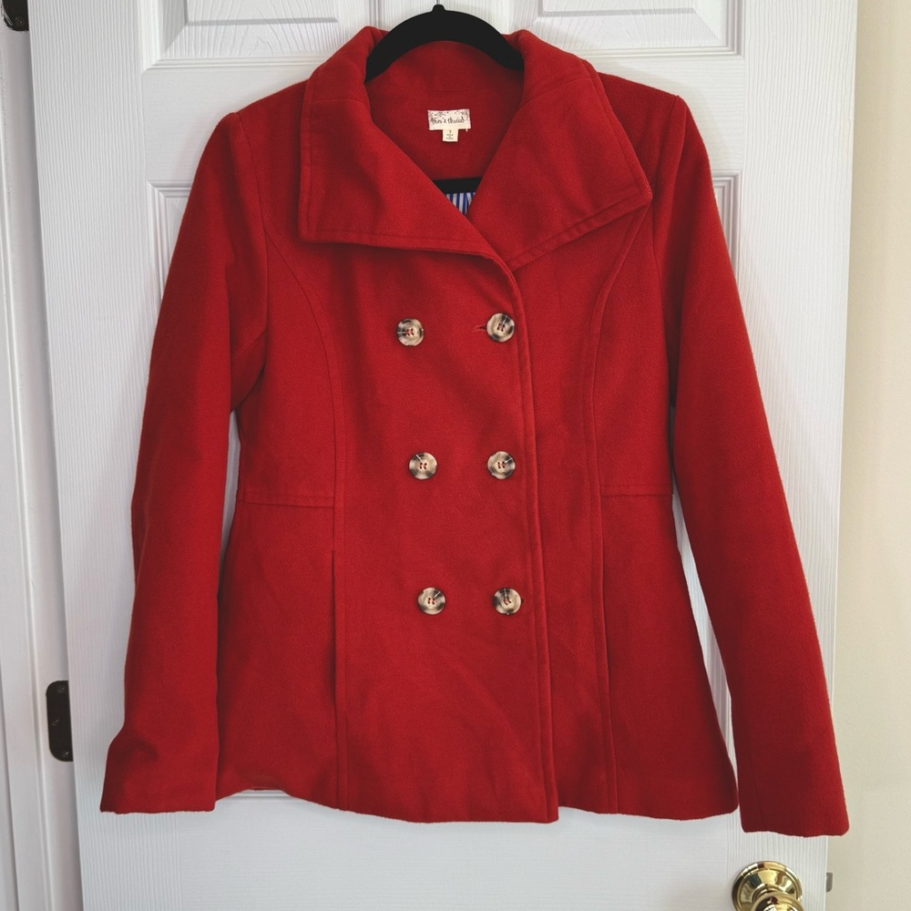 Double Breasted Winter Peacoat Hem & Thread Red Winter Coat Small